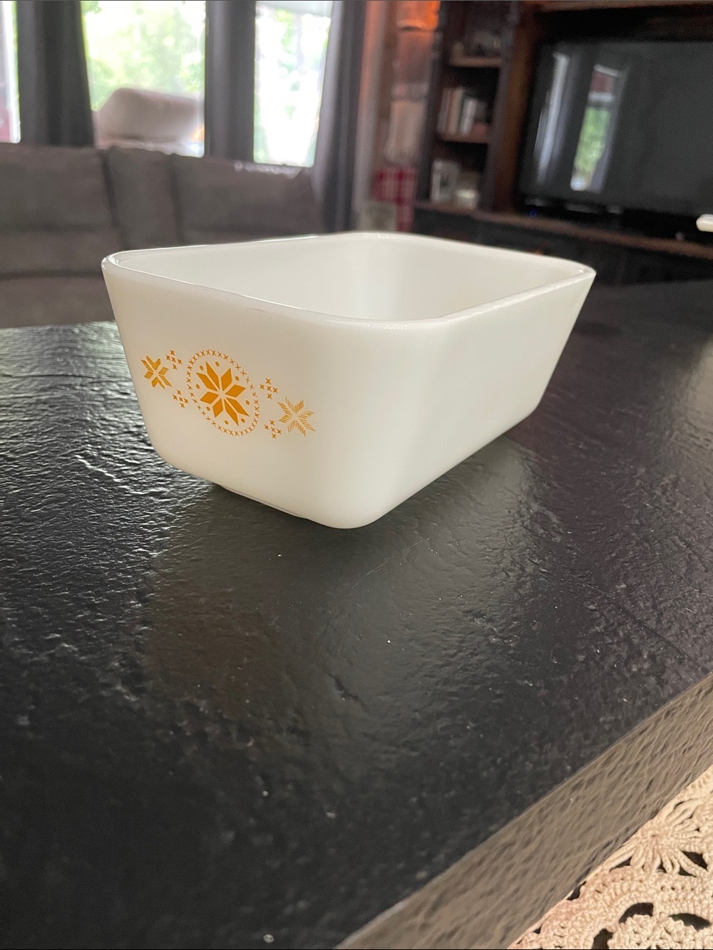 Pyrex Orange/White Town & Country Rec. Fridgie Milk Glass  Dish Vintage No Lid